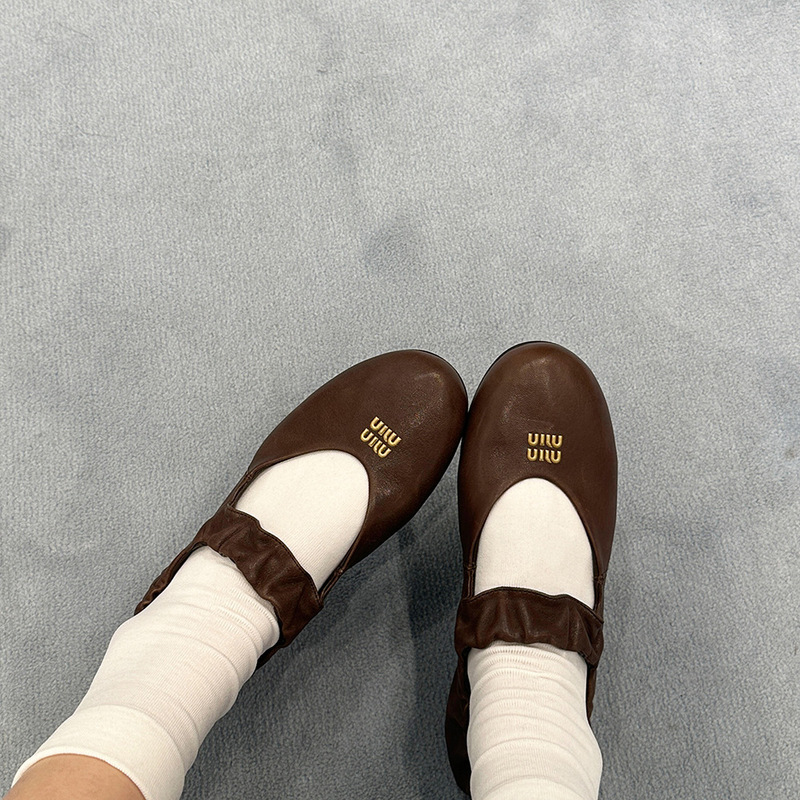 Sheepskin Version Miu Style Genuine Leather Soft-Soled Mary Jane Shoes for Women, Ballet Flat Shoes, Round-Toe Single-Strap Flats, Scoop Shoes
