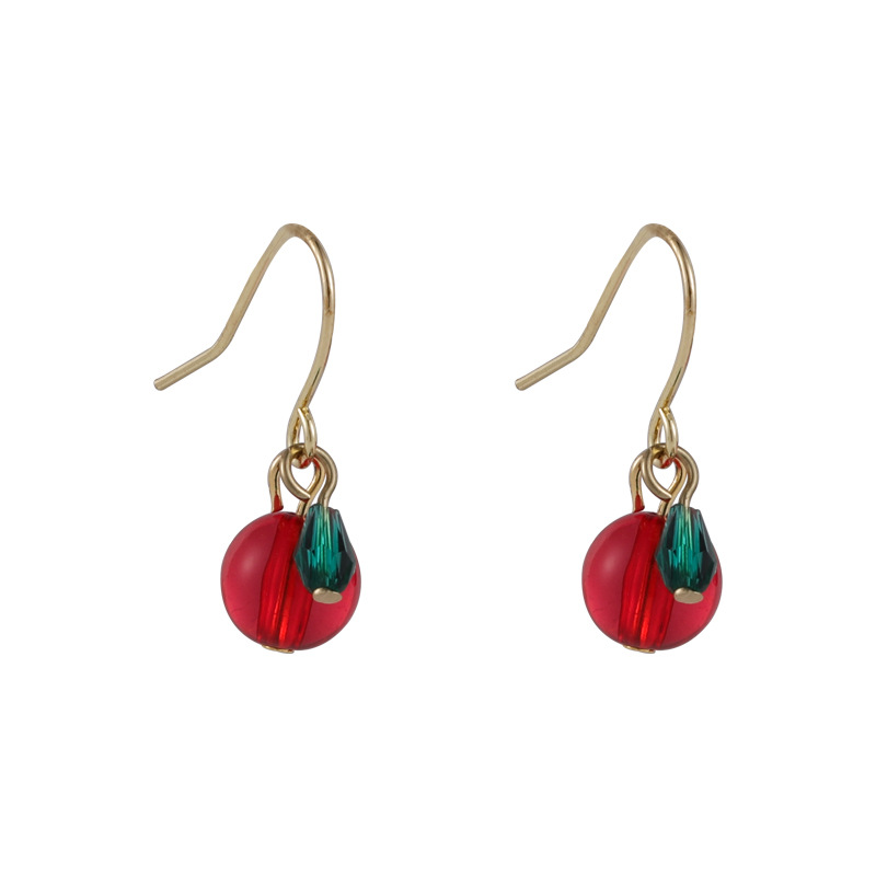 Korean Beaded Little Cherries Earrings display picture 7