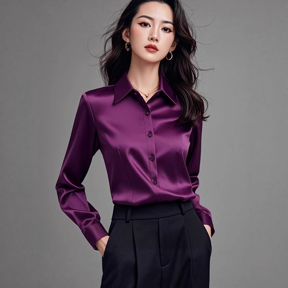 2025 Autumn New High-End Professional Satin Purple Shirt For Women Long Sleeve Formal Fashion Commuting Elegant Blouse_ecoleips.com