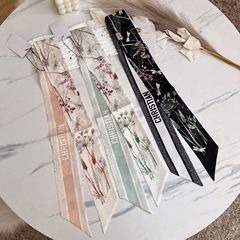 蜻蜓花卉丝带斜纹加厚18姆米真丝桑蚕丝长条小丝巾女款绑包月亮飘