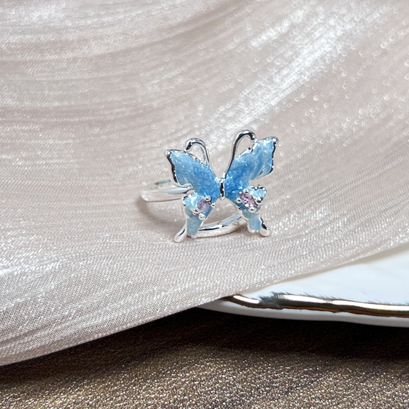 7g Weight Open Rings Classification One Size Ring Size 1 Piece Quantity Date, Tea Party Occasion Copper Material Flower, Butterfly Pattern All Seasons Season Women's Gender Enamel Design Princess, Sweet Style Wholesale Jewelry Princess Sweet Flower Butterfly Copper Enamel Open Rings 9