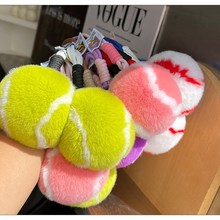 毛绒棒球书包包挂饰礼物可爱小网球真獭兔毛汽车钥匙扣挂件批发