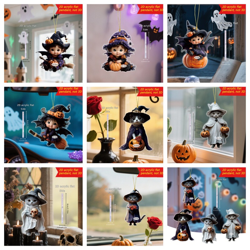 Cross-Border Halloween Series Playful Little Witch and Catman 2D Acrylic Car Computer Backpack Pendant Pendant