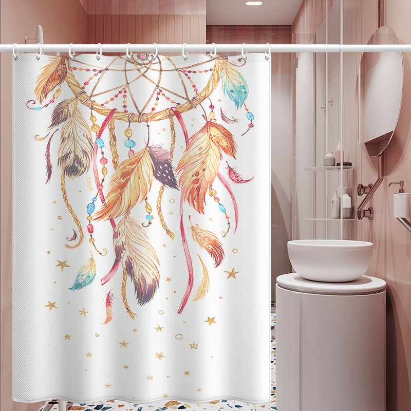 Cross-border Feather Pattern Fabric Door Curtain Beauty Clothing Store Half Curtain Bathroom Kitchen Partition Curtain Punch-free Shower Curtain