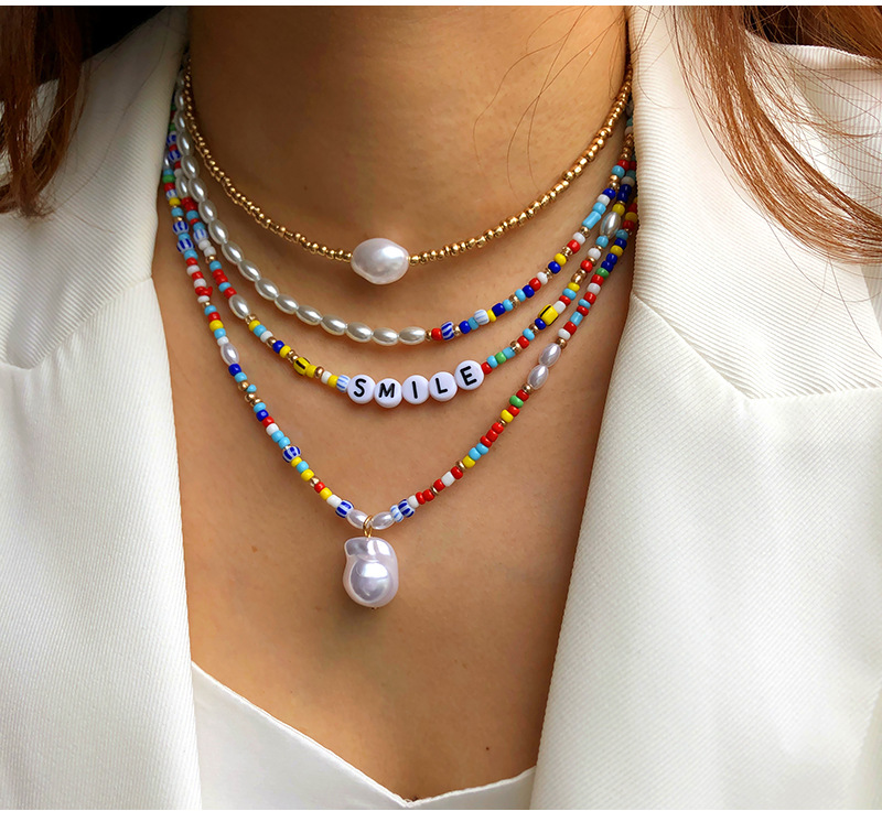 Fashion Retro Special-shaped Pearl Letter Multi-layer Necklace display picture 1