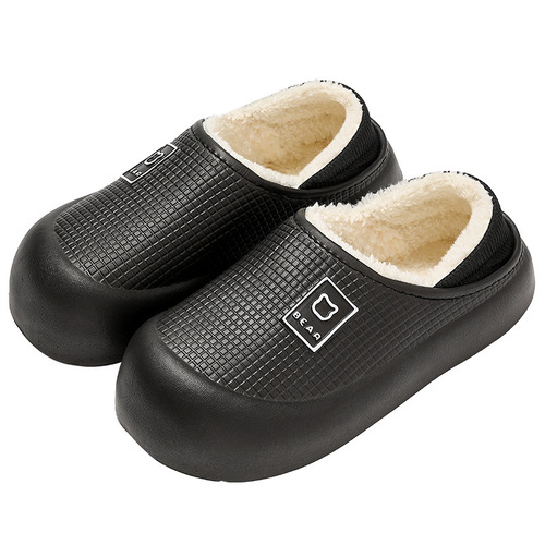 EVA Waterproof Cotton Slippers for Women—Autumn and Winter Home Use, Warm Fleece-Insulated, Non-Slip, Heel-Covered Cotton Shoes for Men—Wholesale