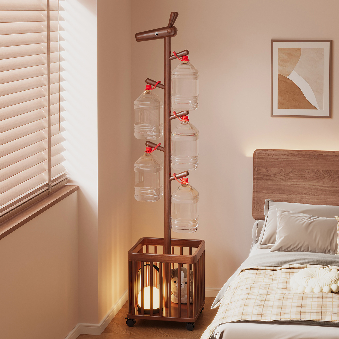 Solid Wood Coat Rack, Home Living Room Storage Rack, Floor-Standing Bedroom Removable Dirty Clothes Basket, Space-Saving Clothes Rack