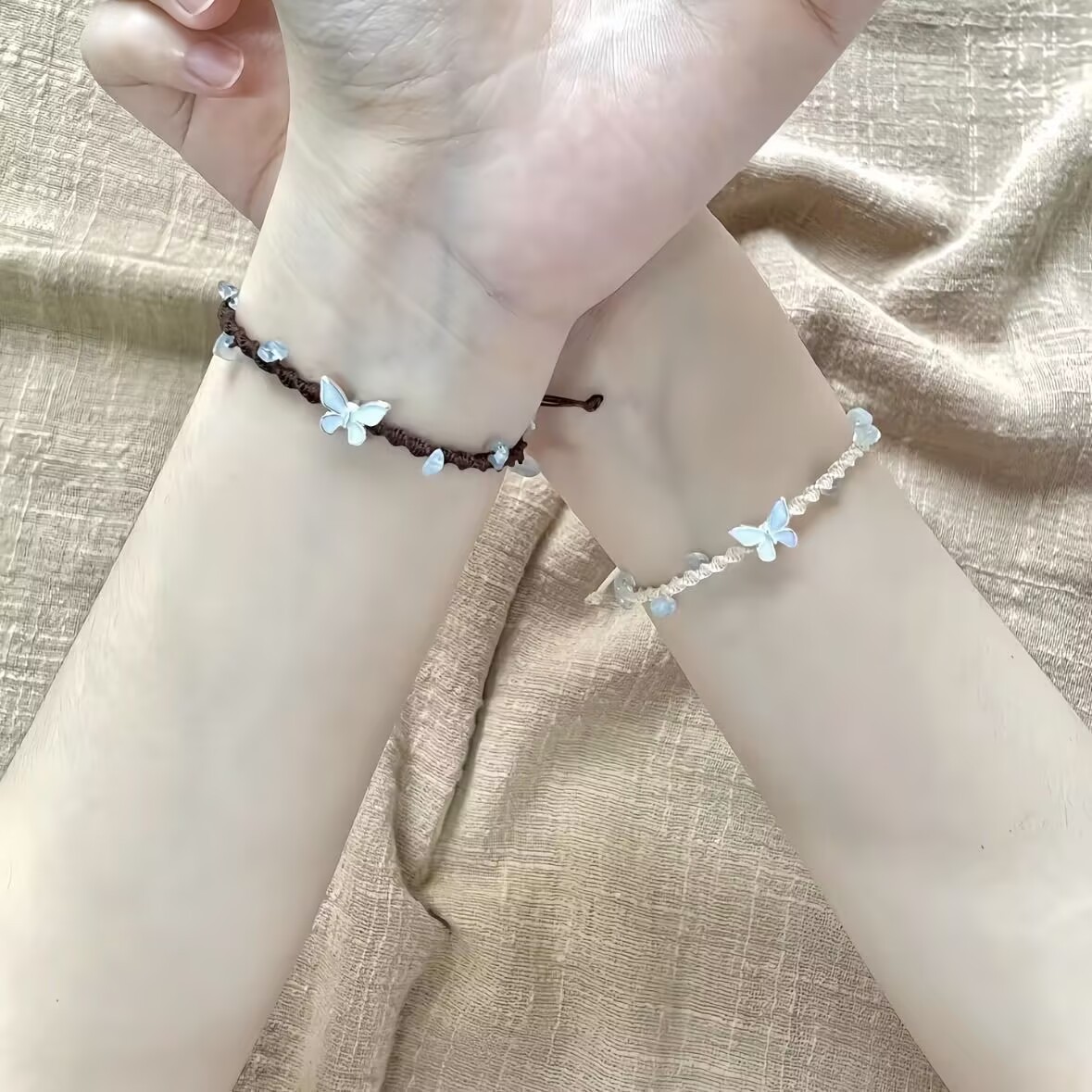 Lucky Crushed Stone Small Butterfly Bracelet Ins Best Friend Niche Woven Bracelet Versatile Couple Gift Finished Product