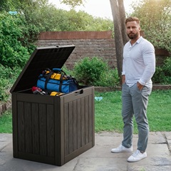 35 ガロン デッキボックス 屋外収納ボックス 防水樹脂 クロスボーダー