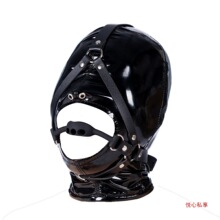 SM加强马具口塞亮光头套面罩露嘴弹力口罩面具调教训奴强制抬邢具