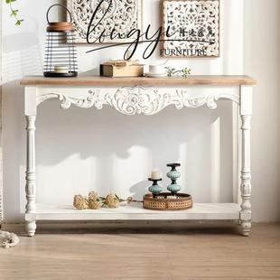 American Retro Old Entrance White Gold-Painted Entrance Table French Storage Table Pastoral Cream Entrance Table Display Stand