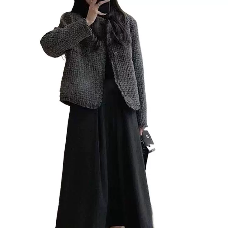 Autumn jacket, short woolen long-sleeve, Chanel style, oversize