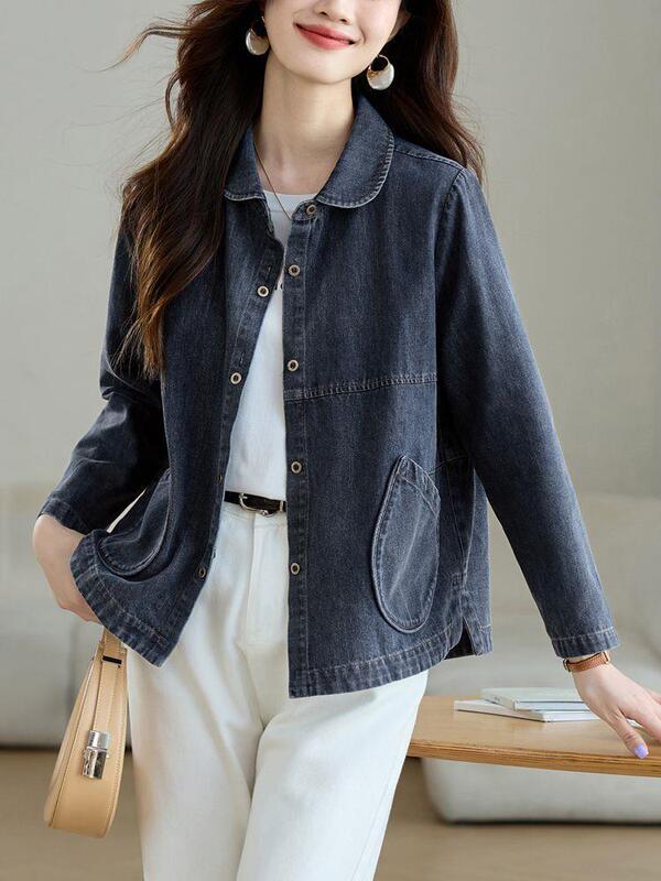 Blue Denim Shirt for Women 2025 New Style Light Luxury Age-Reducing Western Style Small Top Jacket Spring Off-Shoulder Blue Denim Shirt for Women 2025 New Style Light Luxury Age-Reducing Western Style Small Top Jacket Spring Off-Shoulder