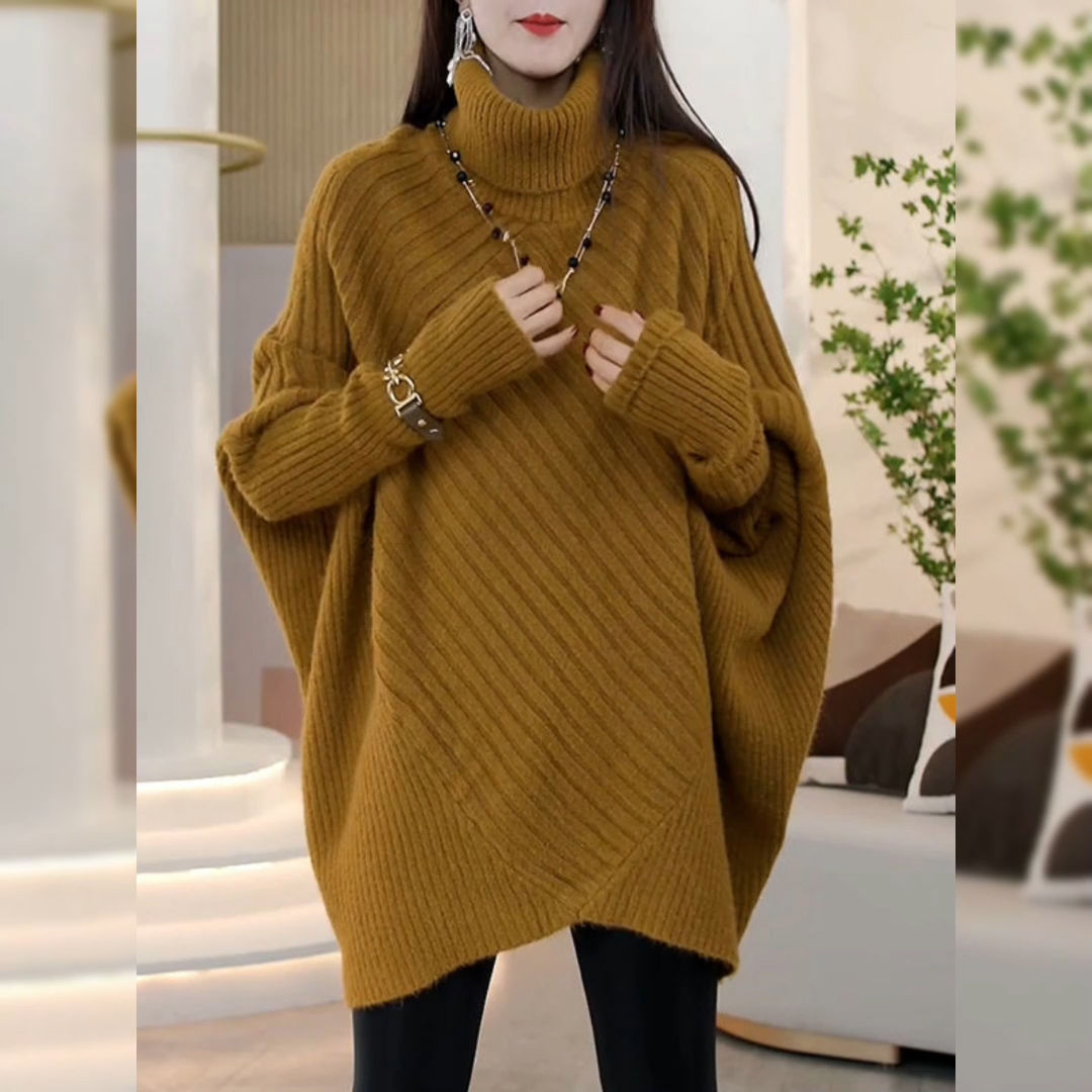 XIAOZHONG 한국 불규칙한 스웨터 2023 가을 새로운 높은 칼라 박쥐 소매 특대 사교계 큰 리안 얀