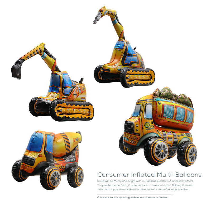 Fiesta de cumpleaños del niño globo tridimensional forma de coche de dibujos animados película de aluminio globo excavadora avión nave militar vehículo tanque