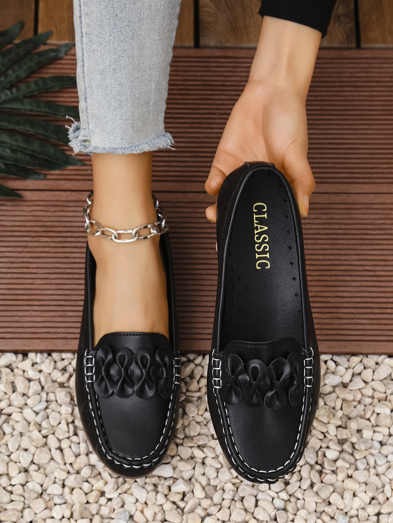 Mocasines Planos para Mujer de Cuero Artificial, Tacón Bajo, Cierre Autoadhesivo, para Banquetes