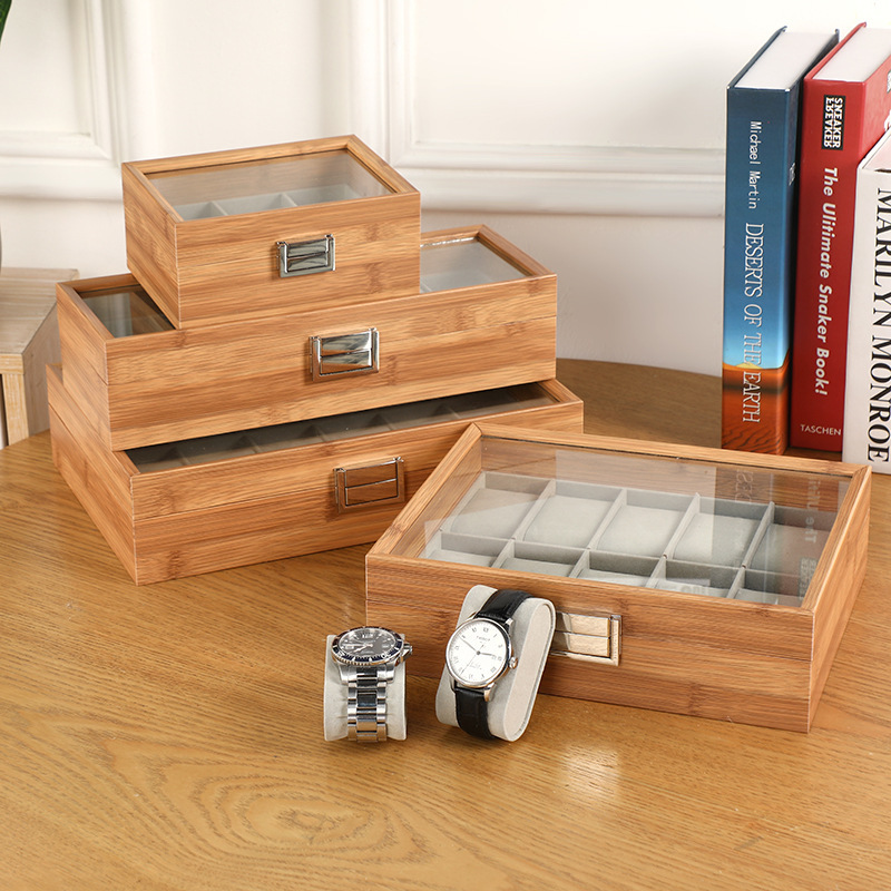 Spot Wooden Window Watch Storage Box Large Capacity Watch Display Box Cross-Border High-End Bamboo Watch Storage Box