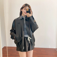 美式复古棕色皮衣外套女春秋新款2024年辣妹感美拉德穿搭上衣