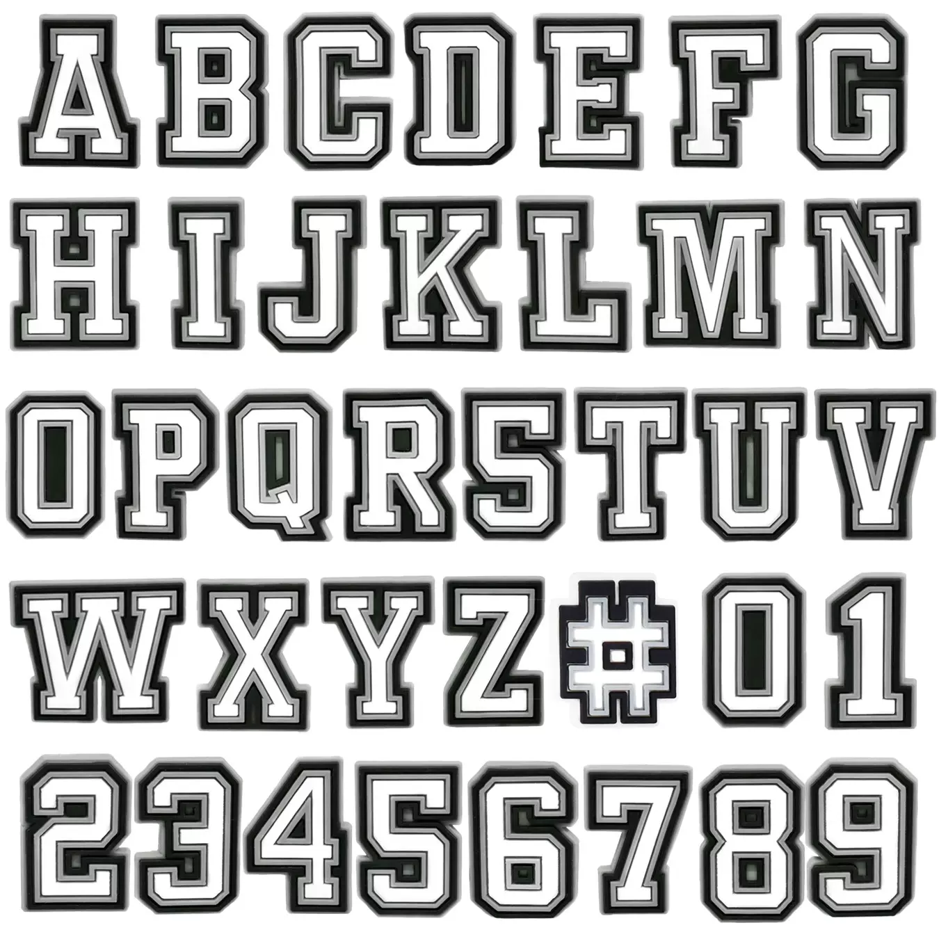 黑白英文字母数字套装洞洞鞋鞋花鞋扣套装PVC鞋饰DIY配饰跨境现货