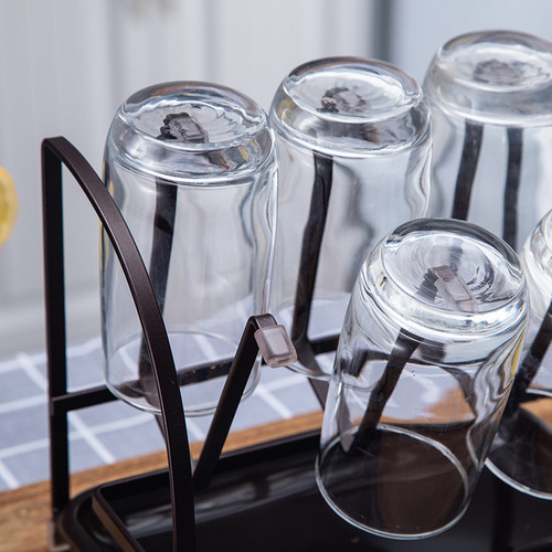 Factory Direct Wholesale Steel Six Cup Shelf Drainage Rack Home Reverse Hanging Glass Cup Rack Desktop Storage