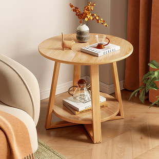 Small Round Table Small Sofa Small Side Table Solid Wood Bedroom Mini Bedside Table Storage Rack Balcony Small Coffee Table