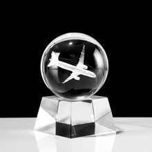 创意水晶球内雕3D立体飞机模型空军学院毕业退伍礼品摆件现货刻字