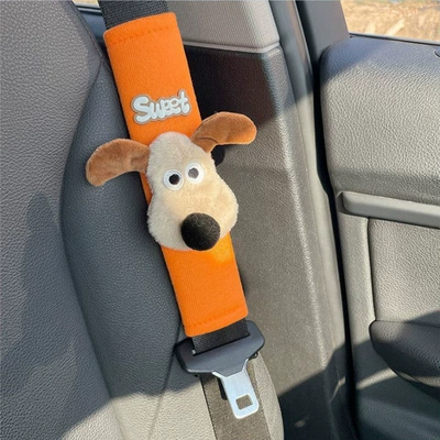 and Women, Anti-Strangling Protection, Creative – Seat belt shoulder pad - orange-velvet-sueet-dog-1-pack