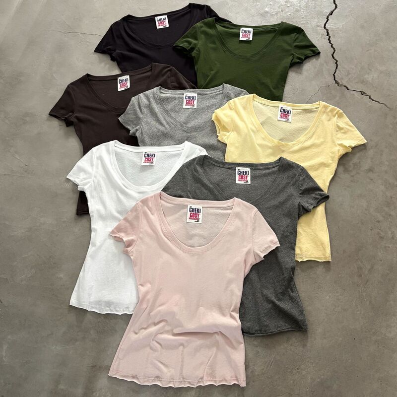 Same Style as Dongdaemun in Korea! Hot Girl U-Neck Short-Sleeve T-Shirt for Women, Slim Fit, Basic Style, Flattering and Alluring