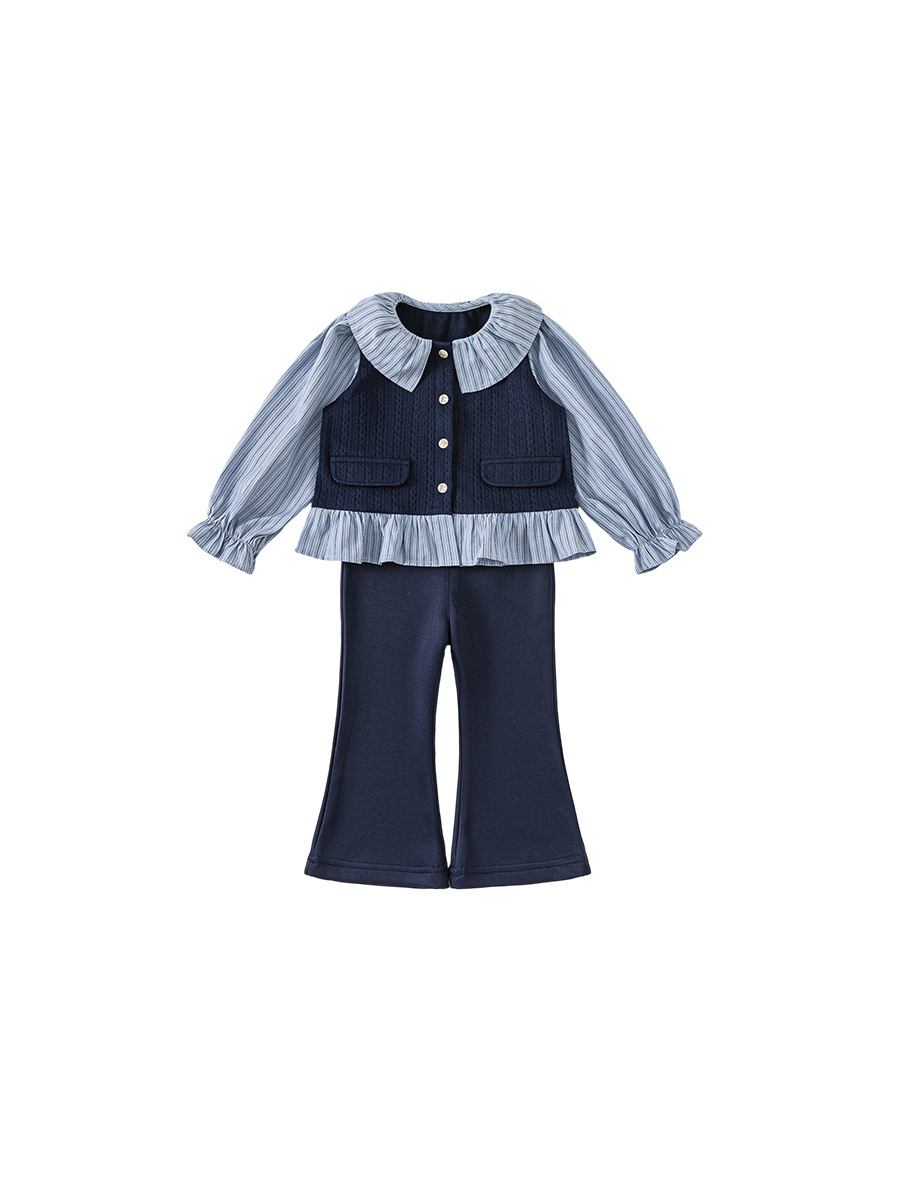 Ropa infantil Youbao, conjunto para niñas, estilo coreano de primavera y otoño, top con efecto de dos piezas y pantalones acampanados de manga larga, conjunto de dos piezas. image 6