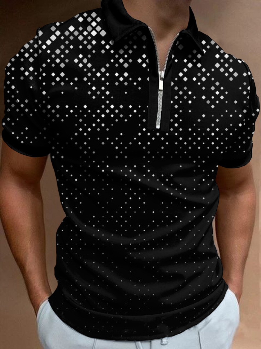 Camiseta Polo Casual de Manga Corta con Cuello Polo, Estilo Europeo y Americano, a Rayas Caqui, en Existencia, Popular en Europa y América