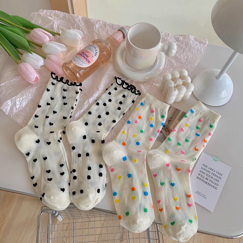 Polka dot socks with hole slippers women's mid-calf mesh summer thin mid-calf sweet breathable pile socks Polka dot socks with hole slippers women's mid-calf mesh summer thin mid-calf sweet breathable pile socks