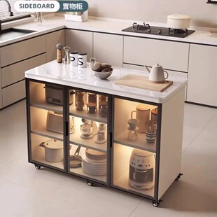 Rock Board Kitchen Storage Cabinet Household Multi-Layer Sideboard Multi-Function Storage Cabinet for Living Room Movable Storage Island Table