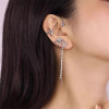 Small design sophisticated long zirconium, universal ear clips with tassels, earrings, french style, trend of season, fitted, no pierced ears