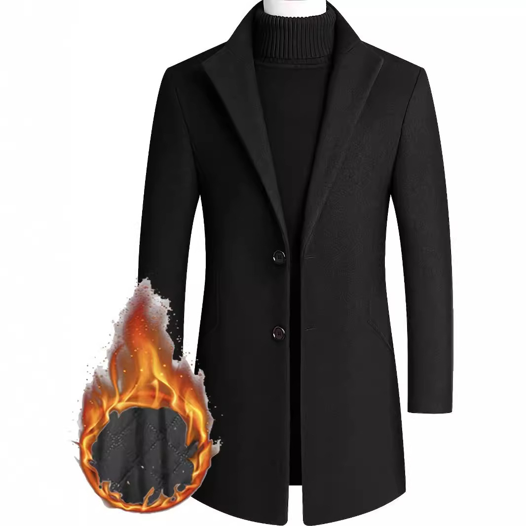 Giacca a vento di lana autunnale e invernale di media lunghezza, cappotto spesso da uomo in tinta unita, completo_voghion.com