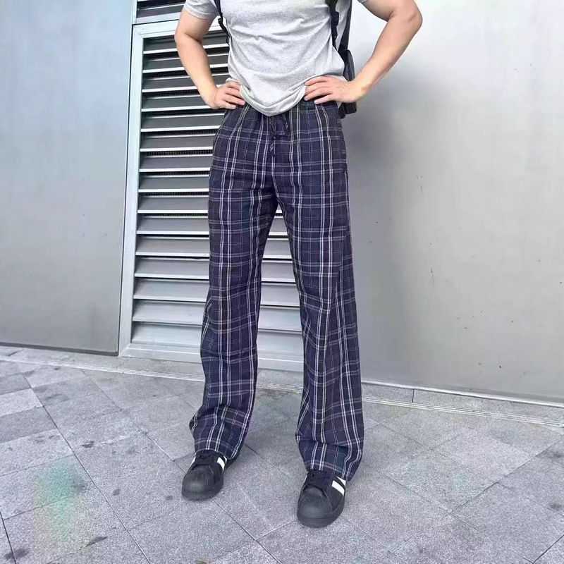Cross-Border Paris Flannel Plaid Washed Brushed Laser-Embroidered Loose-Fitting Unisex Long Casual Pants Cross-Border Paris Flannel Plaid Washed Brushed Laser-Embroidered Loose-Fitting Unisex Long Casual Pants