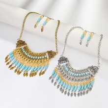 欧美新款项链女波西米亚民族风套装链流苏夸张耳饰项饰品爆款批发