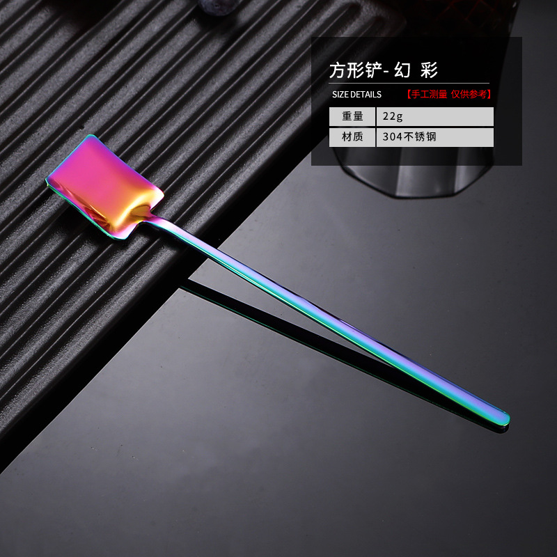 304 mango largo de acero inoxidable Cabeza Cuadrada cuchara pala bar creativo cuchara de hielo cuchara de mezcla de café del hogar cuchara de condimento