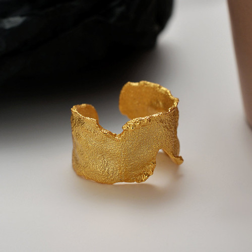 J1162 Japanese light luxury simple S925 sterling silver burnt wrinkle texture ring female ins open burnt paper texture index finger ring