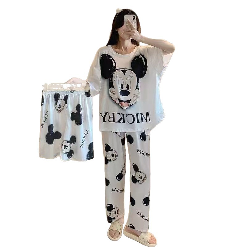 Pijamas de verano transfronterizos pijamas de leche de seda de tres piezas set de dibujos animados comercio exterior ropa para el hogar pantalones de mangas cortas lindos