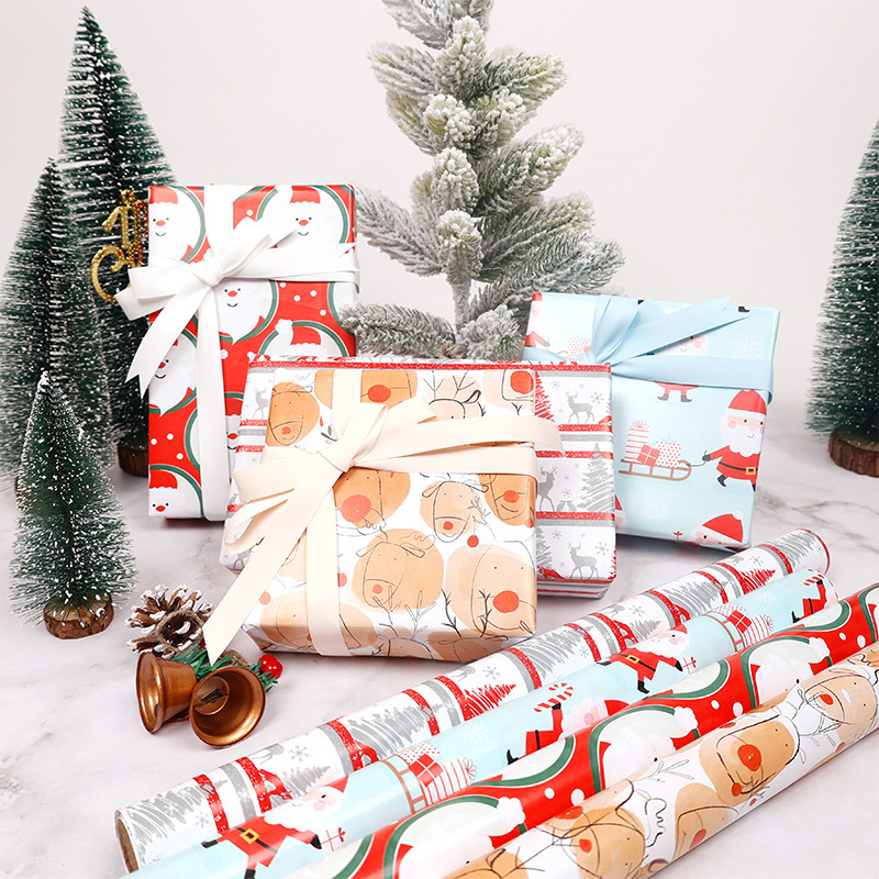 Papel de regalo navideño clásico y popular de gran tamaño con diseño de dibujos animados y temática navideña para envolver regalos.
