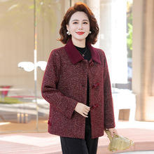 妈妈秋装翻领外套2025新款中老年人春秋款洋气奶奶装遮肚子上衣女