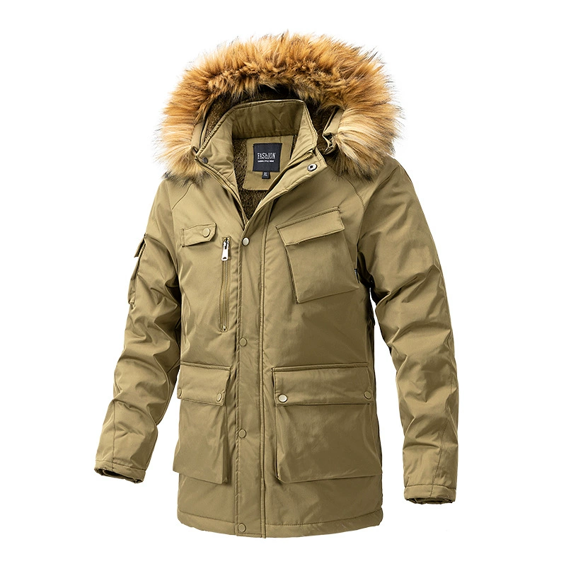 Winter windproof comfortable keep warm trend down jacket with hood for leisure, increased thickness