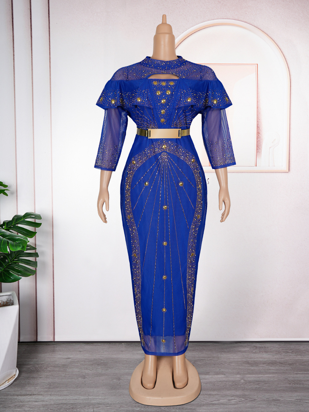 GraceChic Europäisch-Amerikanische Grenzgänger-Mode, neue afrikanische Plus-Size-Damenmode, Strass-Perlen-High-Waist-Bodycon_voghion.com