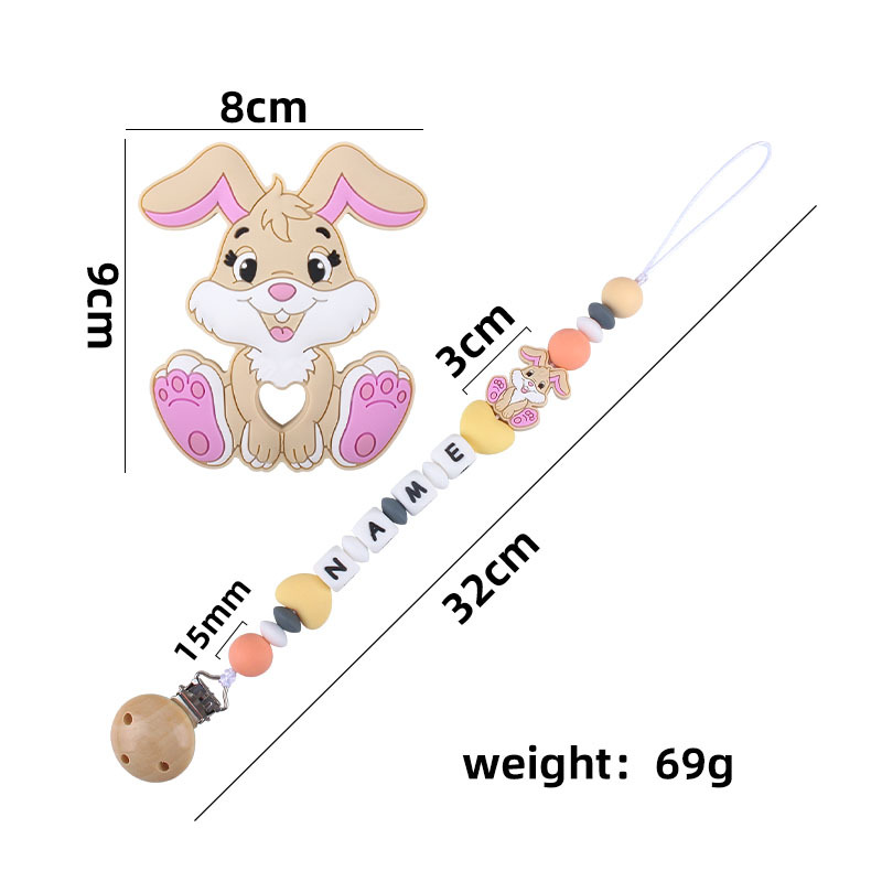 Nuevo bebé suministros chupete cadena DIY bebé nombre silicona teether conejo teether traje