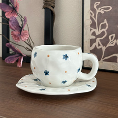 中世スタイルの手描きの花手作りセラミックコーヒーカップクロスボーダー手作り高価値朝食カップラテカップとソーサー