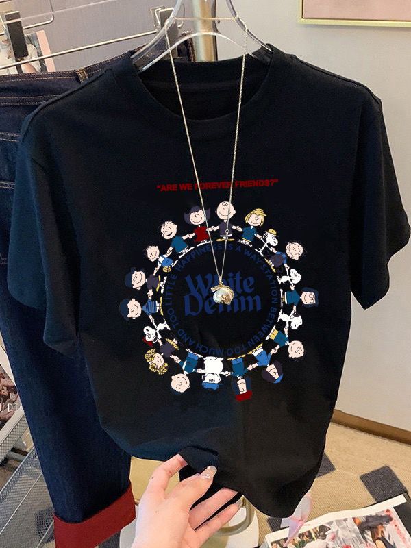 La moda fresca de seda del hielo Camiseta cuello redondo Camiseta de moda ropa superior carta impresión versátil casual corto hombres y mujeres mismo estilo image 6