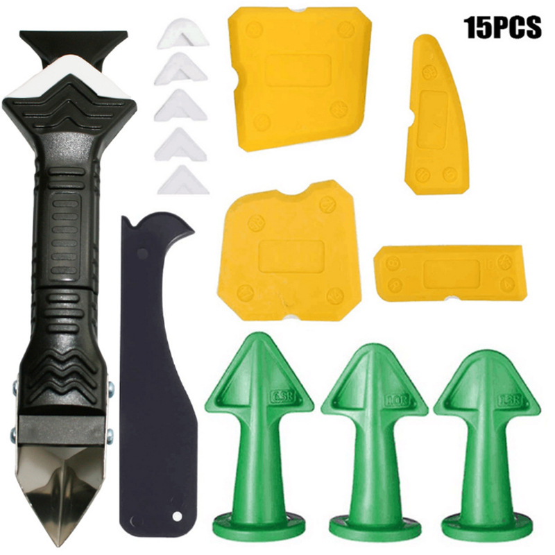 15 종 세트 (녹색 고무 노즐 3 개 + 흰색 3in1 금속 스크레이퍼 + 고무 헤드 6 개 + 노란색 스크레이퍼 4 개 + 검은색 스크레이퍼 1 개)