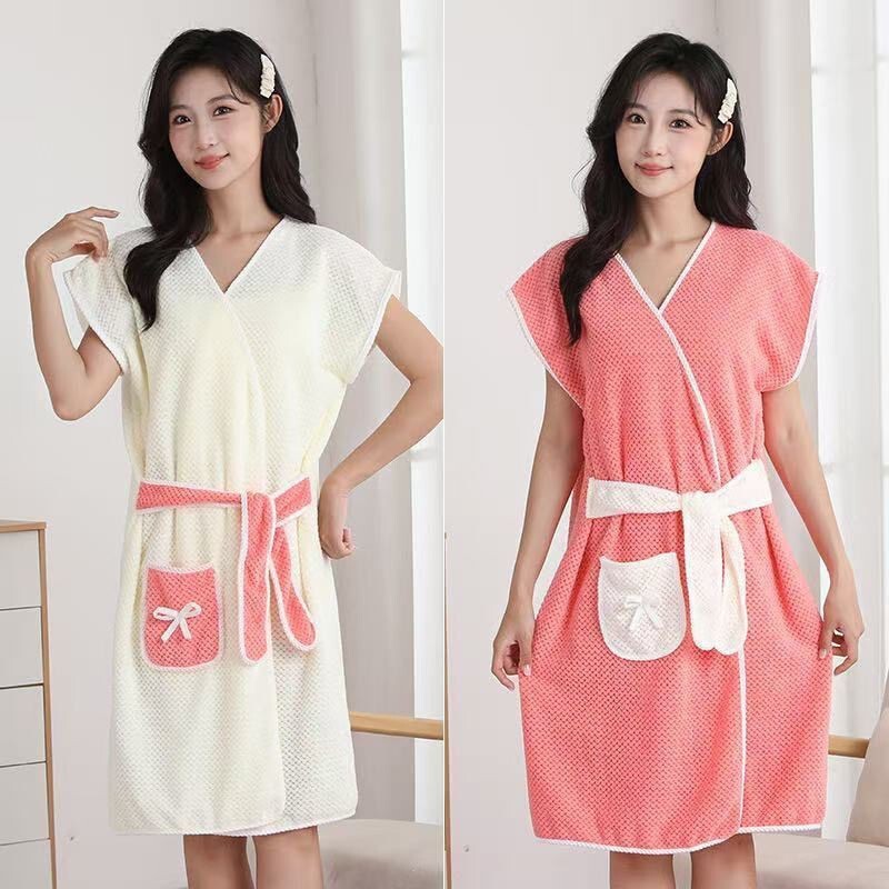 Coral Velvet Absorbent Bathrobe for Women, Comfortable Home Bath Towel, Non-Shedding, Soft, Extra-Long, Super Skin-Friendly