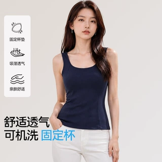纯色打底背心宽肩吊带美背S369简约外穿内搭带胸垫一体修身上衣女