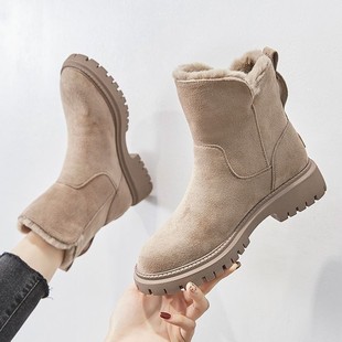 Snow Boots women's trendy 2023 Winter new mid-calf fleece-lined thick warm cotton-padded shoes fur integrated winter women's boots